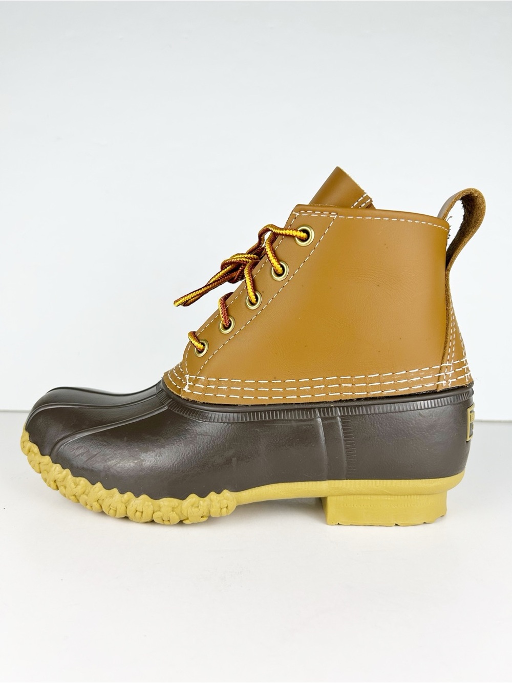 LL Bean Vintage Original 6 Inch Leather Rubber Tan Brown Waterproof Duck Boots - Picture 6 of 13